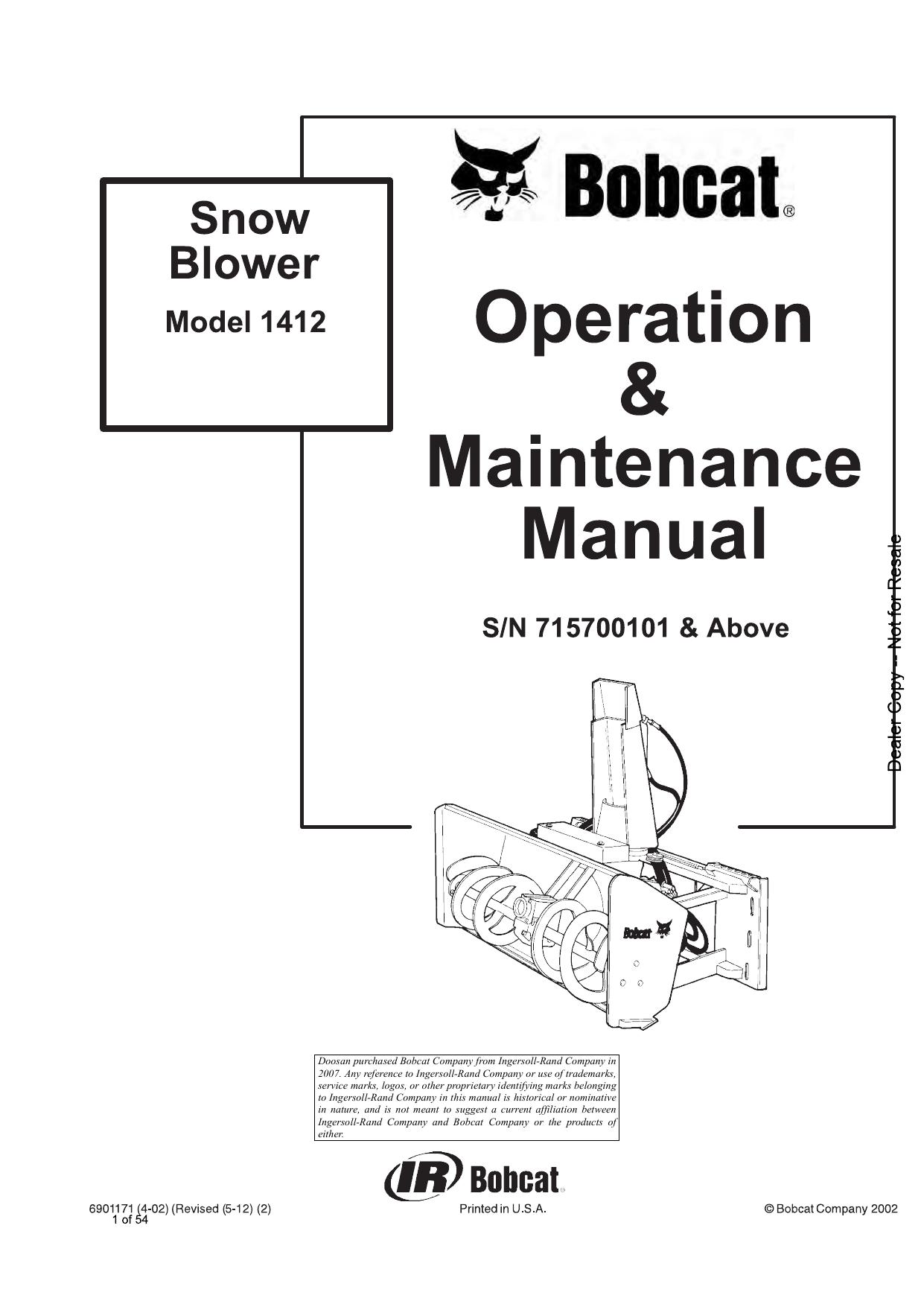 Snow Blower Attachment Operation & Maintenance Manual Bobcat